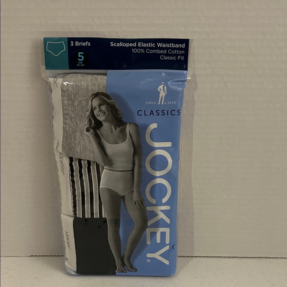 Jockey Women’s Classics Briefs - Black,Gray & striped Size 5 New Sealed 3 pair